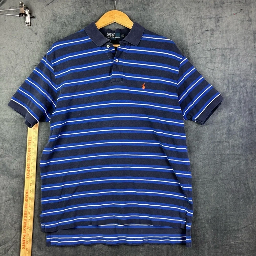 Ralph Lauren Blue and White Polo Shirt Classic Striped Design